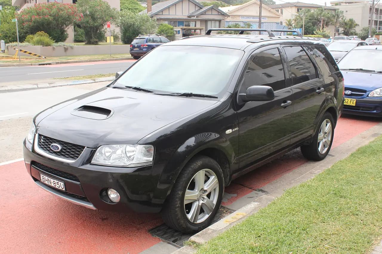 Black 2008 Ford Territory Ghia Turbo (SY) wagon, front three-quarter view