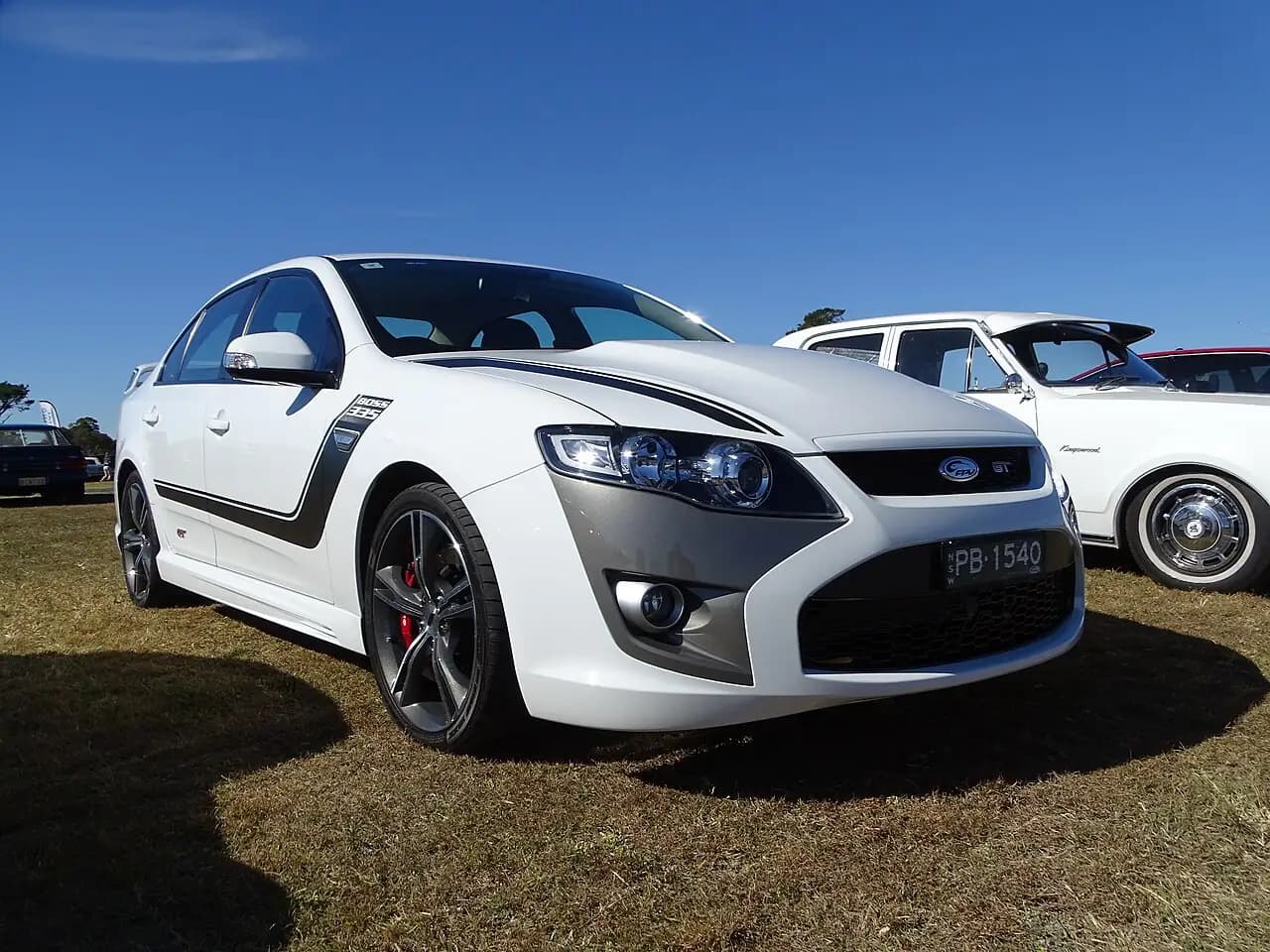 White FPV GT Boss 335 (FG Mk II) sedan, front three-quarter view
