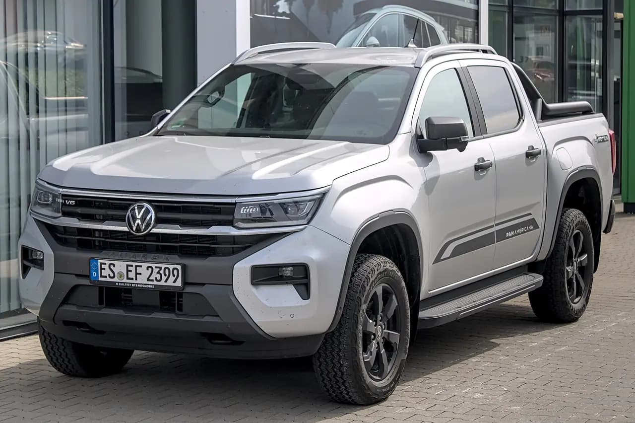 Silver Volkswagen Amarok PanAmericana V6 dual cab (2nd gen), front three-quarter view