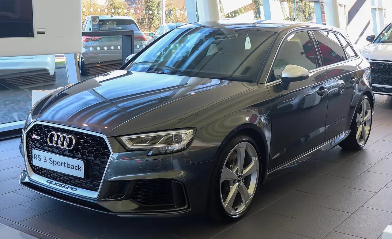 Grey 2019 Audi RS3 Sportback (8V facelift), front three-quarter view