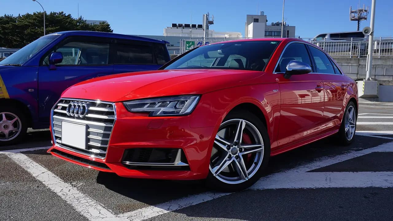 Red 2017 Audi S4 3.0 TFSI sedan (B9), front three-quarter view