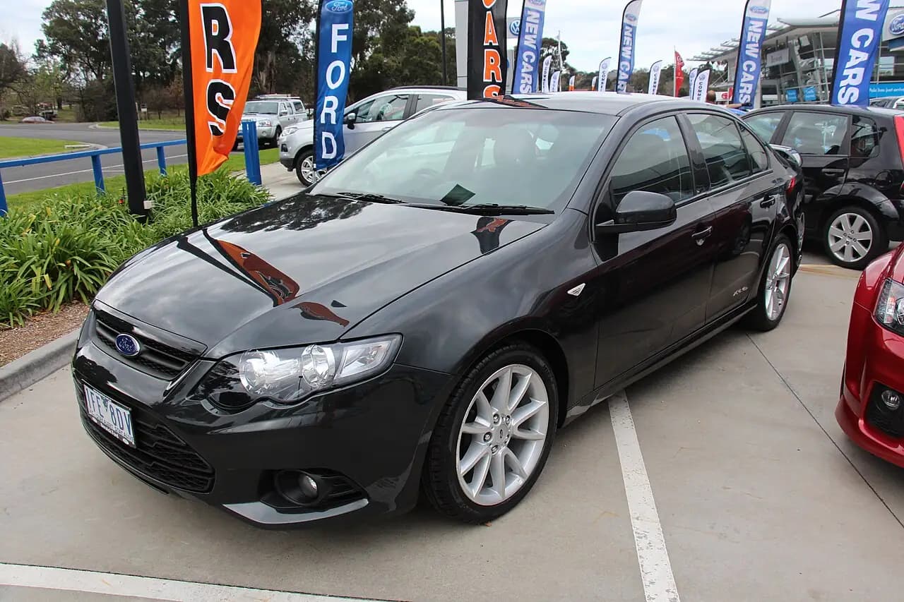 Black Ford Falcon XR6 (FG Mk2) sedan, front three-quarter view