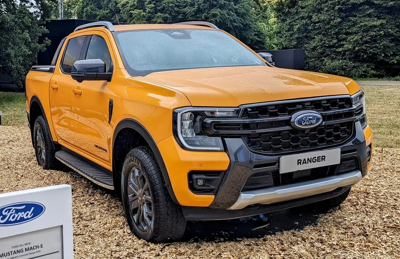 Yellow 2023 Ford Ranger Wildtrak (PY) double cab, front three-quarter view