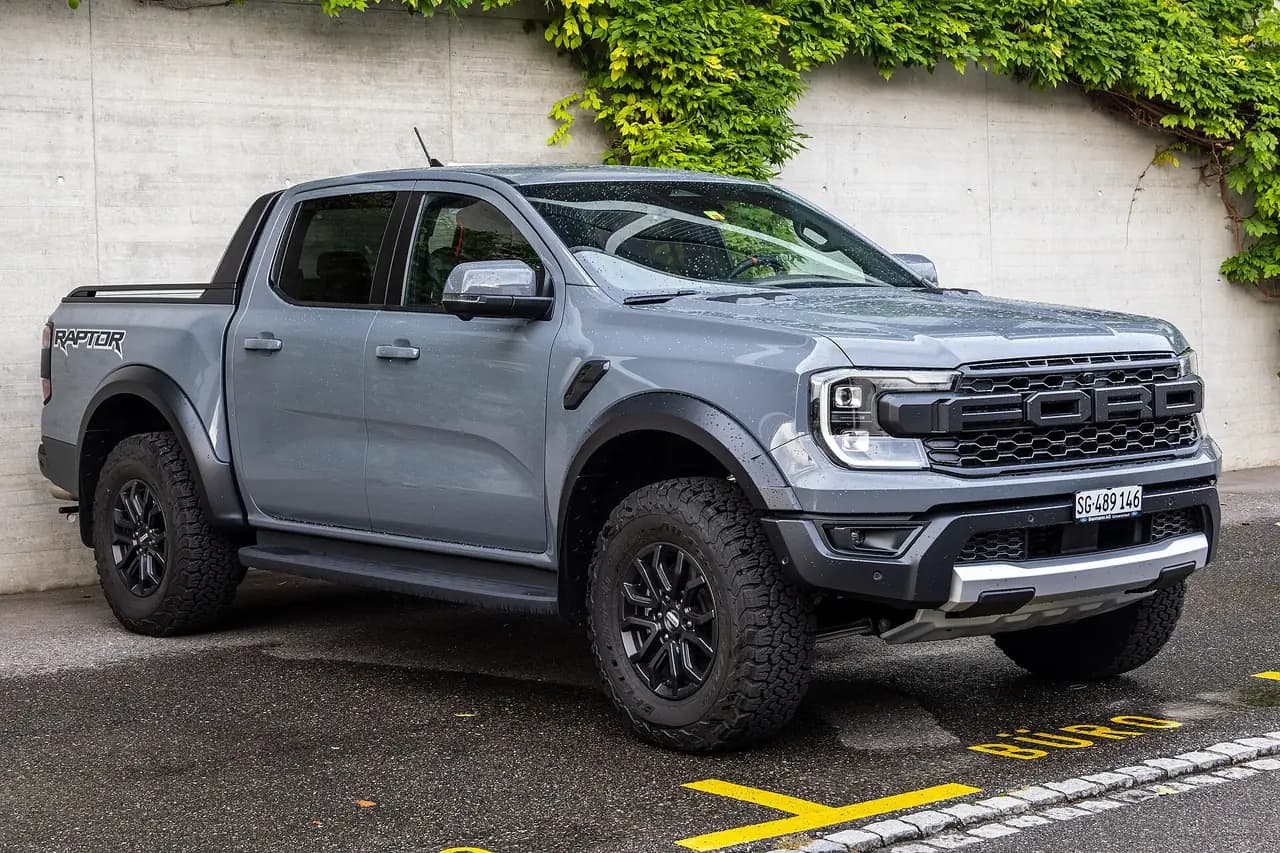 Grey Ford Ranger Raptor (PY) double cab, front three-quarter view