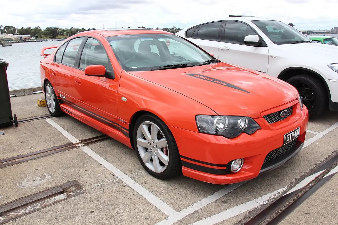 Blood Orange 2004 FPV GT-P (BA) sedan, front three-quarter view