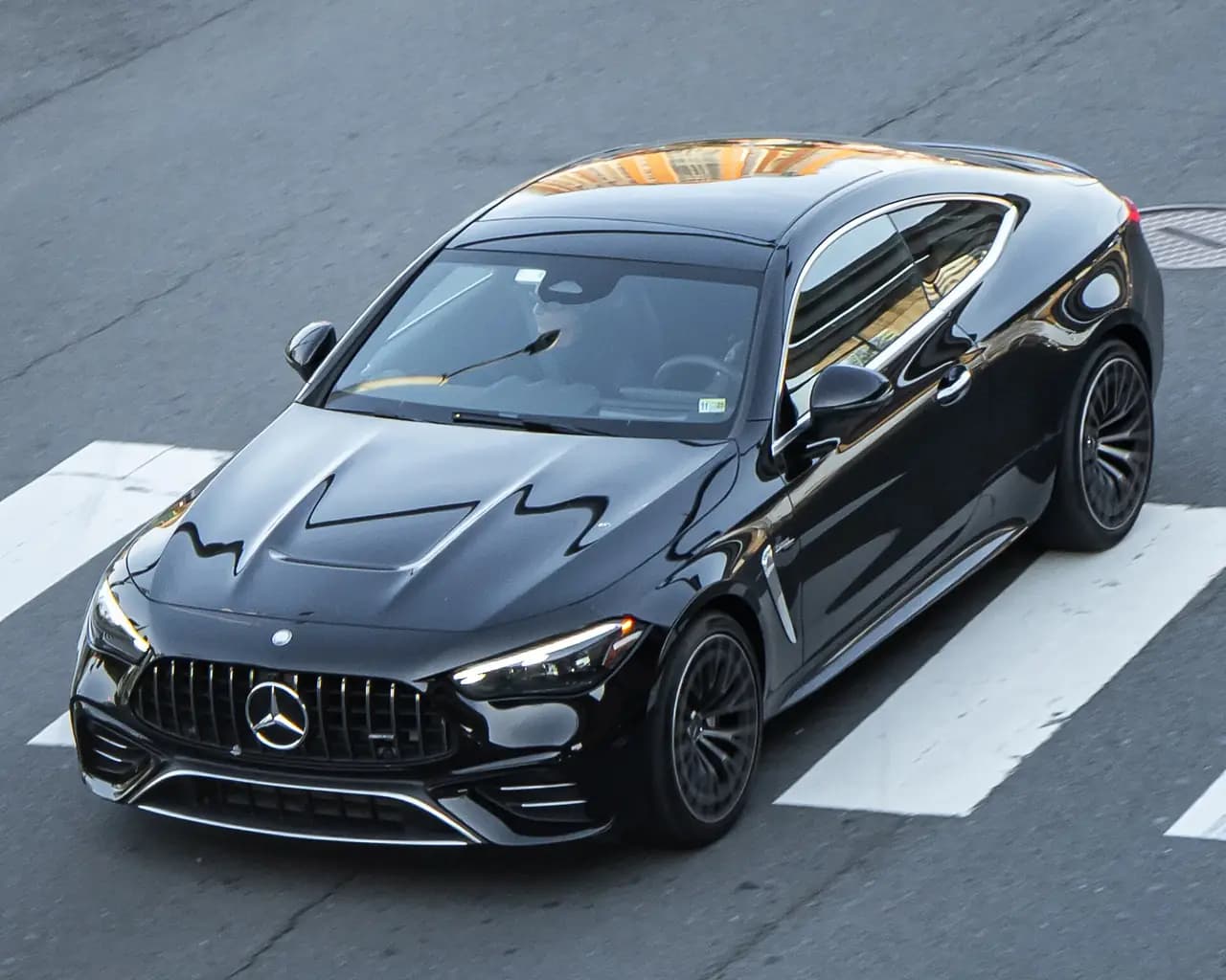 Black Mercedes-AMG CLE 53 4MATIC+ Coupe (C236), elevated front three-quarter view