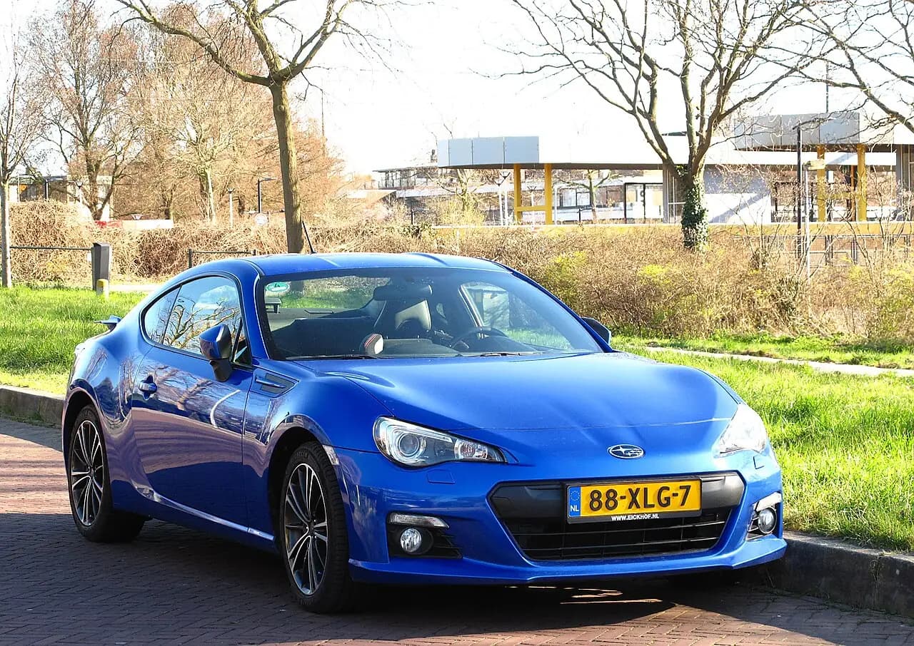 Blue 2012 Subaru BRZ (ZC6) coupe, front three-quarter view