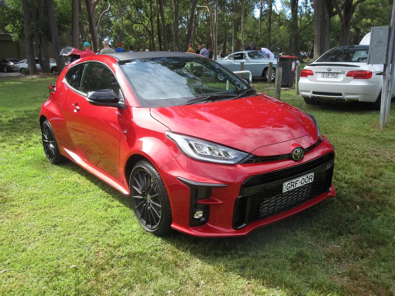 Red Toyota GR Yaris (GXPA16) in Sydney, front three-quarter view