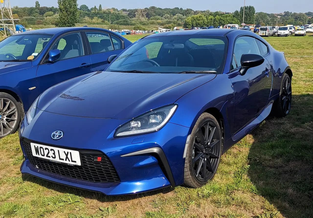 Blue 2023 Toyota GR86 (ZN8) coupe, front three-quarter view