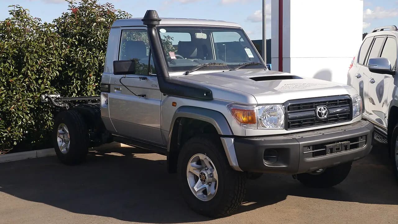 Silver 2015 Toyota LandCruiser 79 Series GX single cab chassis, front three-quarter view